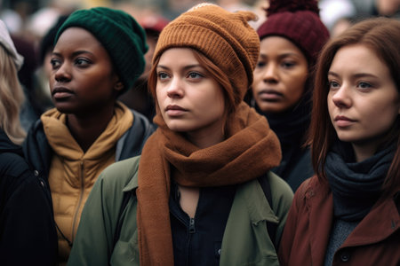 cropped shot of female activists standing together in solidarity, created with generative aiの素材