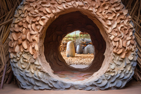 kiln door opening with visible pottery inside, created with generative aiの素材