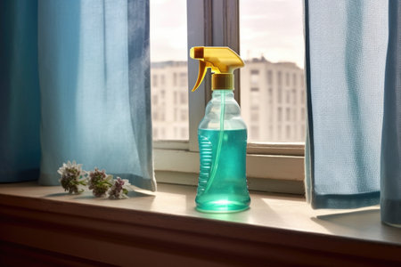spray bottle with cleaning solution near air conditioner, created with generative aiの素材