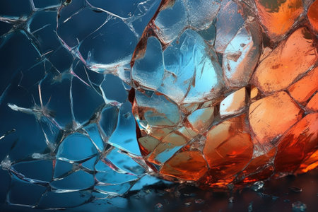 close-up of a cracked aquarium glass with water leaking, created with generative aiの素材