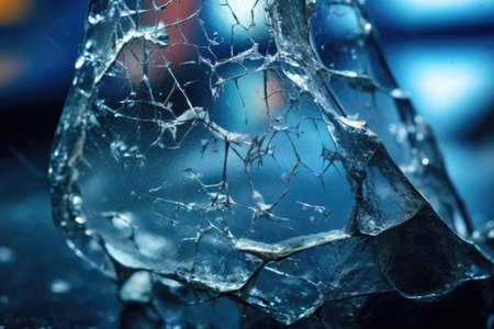 close-up of a cracked aquarium glass with water droplets, created with generative aiの素材