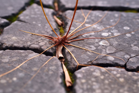 macro shot of dandelion roots cracking pavement, created with generative aiの素材