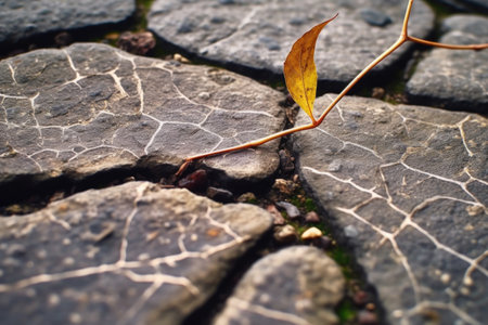 macro shot of dandelion roots cracking pavement, created with generative aiの素材