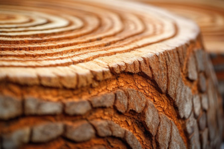 close-up of sawed wood texture and growth rings, created with generative aiの素材