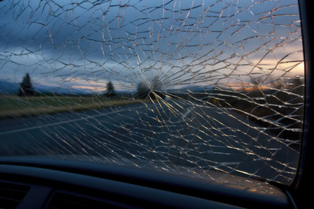 spiderweb pattern on shattered windshield, created with generative aiの素材