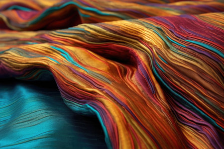 vibrant silk threads woven into luxurious fabric, created with generative aiの素材