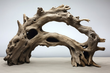 a piece of driftwood entwined with a stone shaped like an animal, created with generative aiの素材