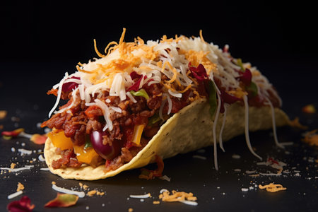 whole chili pepper placed on a taco with a sprinkle of shredded cheese, created with generative aiの素材