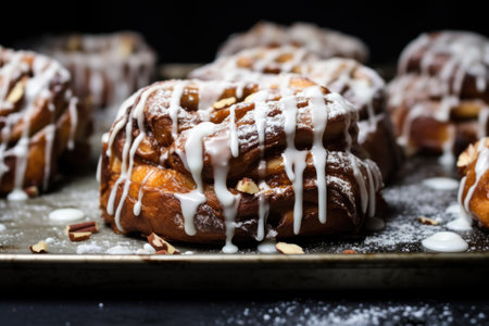 cinnamon croissant rolls mimicking a winter blizzard, created with generative aiの素材
