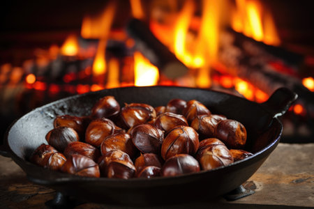 chestnuts roasting on an open fire, created with generative aiの素材