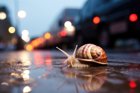 a snail crossing a busy sidewalk, created with generative aiの素材