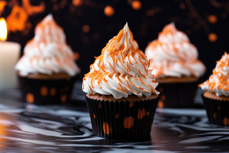 halloween themed cupcakes with ghost frosting, created with generative aiの素材