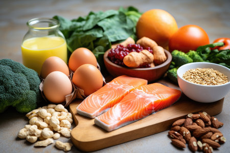 detailed view of healthy foods that naturally balance hormones, created with generative aiの素材