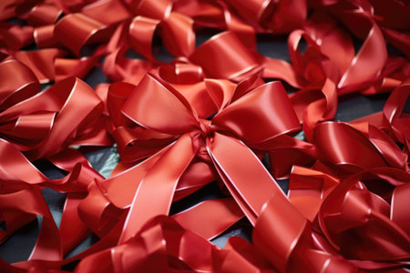 red bows and ribbons for gift wrapping on boxing day, created with generative aiの素材