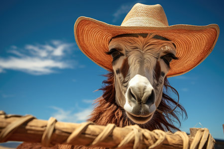 donkey with a straw hat and sunglasses, created with generative aiの素材