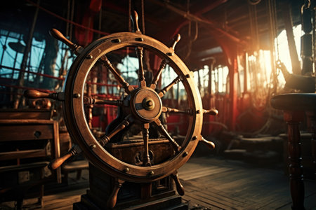 ship steering wheel, created with generative aiの素材