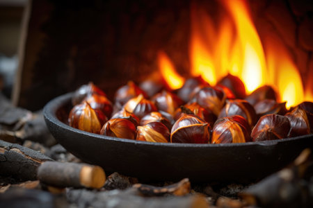 midwinter roasted chestnuts on an open fire, created with generative aiの素材