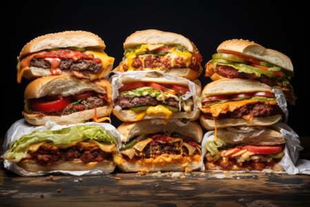 fast food wrappers filled with half-eaten burgers, created with generative aiの素材