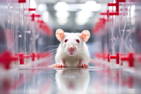 lab rat in a transparent maze for testing, created with generative aiの素材