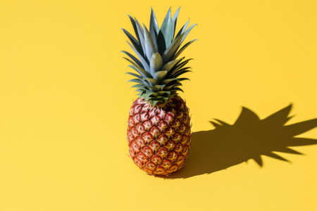 an isolated shot of a pineapple, casting a long shadow on the surface, created with generative aiの素材