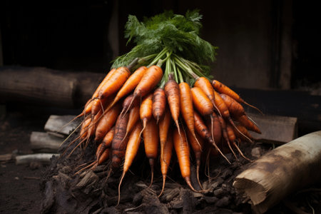 a bunch of carrots huddled together, resembling a campfire, created with generative aiの素材