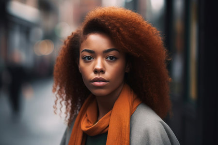 shot of a young woman standing outside, created with generative aiの素材