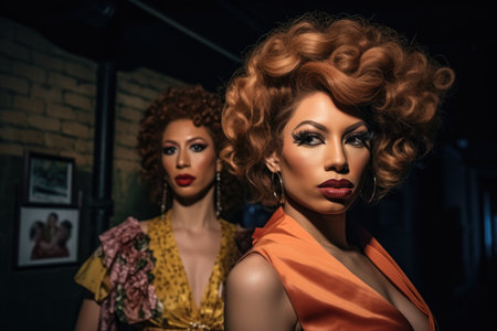 cropped shot of two drag performers at a show, created with generative aiの素材