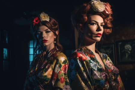 shot of two drag queens at a show, created with generative aiの素材