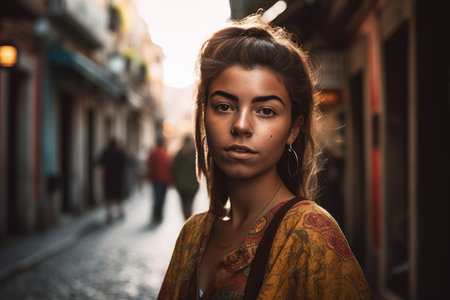 shot a young woman travelling around the world, created with generative aiの素材