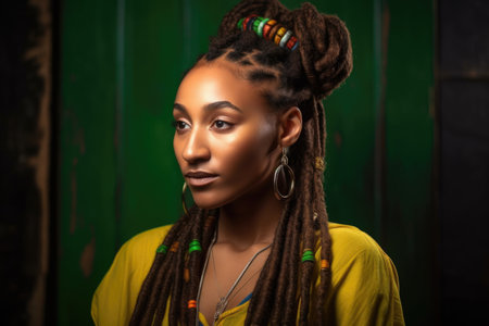 shot of a gorgeous young woman with her hair in rasta pigtails, created with generative aiの素材