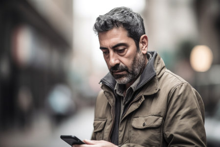 shot of a man using his cellphone on the street, created with generative aiの素材