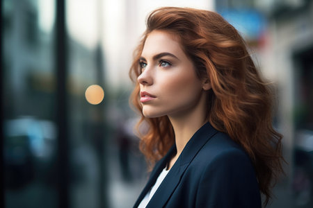 shot of a young businesswoman working in the city, created with generative aiの素材