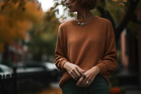 cropped shot of an unrecognizable woman standing outside, created with generative aiの素材