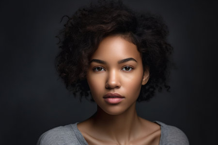 shot of a confident young woman posing against a gray background, created with generative aiの素材