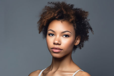 cropped shot of an attractive young woman posing in a studio against a gray background, created with generative aiの素材