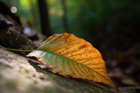 closeup of a leaf in the forest with copy space, created with generative aiの素材