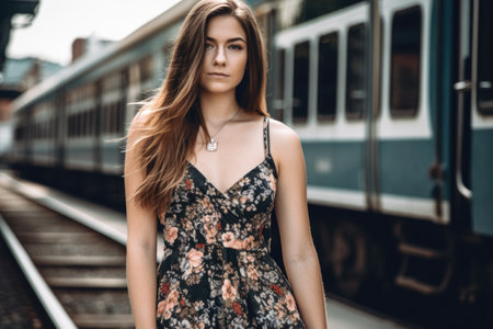 shot of a woman wearing a skater dress, created with generative aiの素材