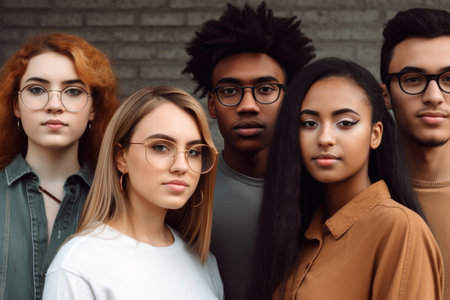 cropped shot of a diverse group of young people standing together, created with generative aiの素材