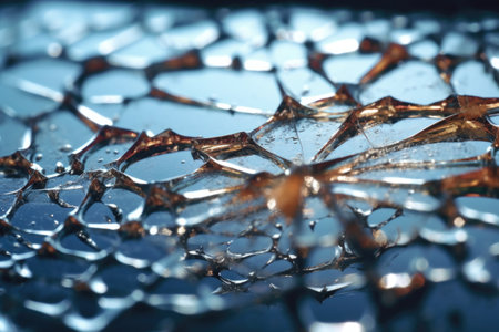 macro shot of crack on aquarium glass with water droplets, created with generative aiの素材
