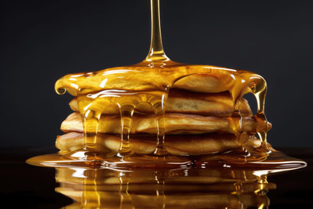 golden butter melting on stack of pancakes, created with generative aiの素材