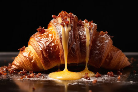 butter drippings on freshly baked croissant, created with generative aiの素材