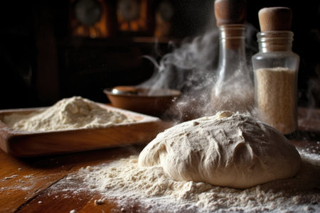 artisan bread dough with a dusting of flour, ready for baking, created with generative aiの素材
