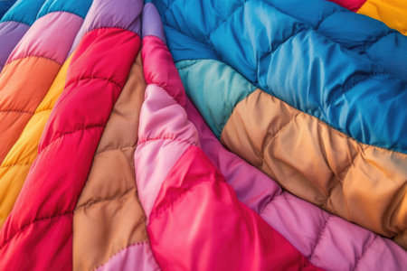 close-up of colorful deflating hot air balloon fabric, created with generative aiの素材