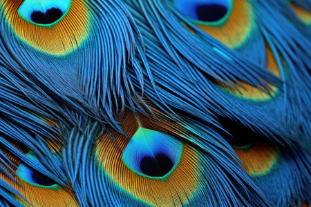 macro shot of a vibrant, textured peacock feather, created with generative aiの素材