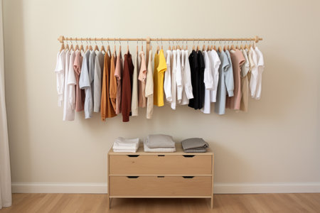 gender-neutral baby clothes in a modern, minimalist crib, created with generative aiの素材