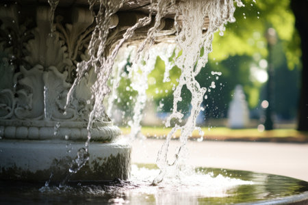 a close-up of water gushing from a park drinking fountain, created with generative aiの素材