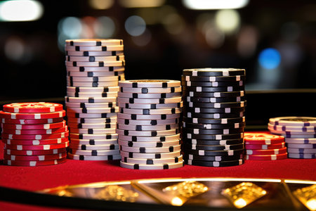 a stack of casino chips with a gamblers token nearby, created with generative aiの素材