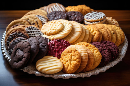 platter of various round cookies side by side, created with generative aiの素材