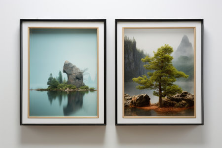 two framed photographs of different landscapes coming together, created with generative aiの素材