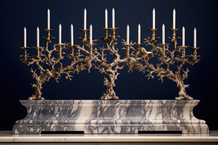 seven-branched menorah on a marble stand, created with generative aiの素材